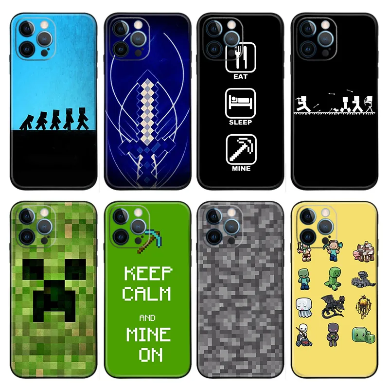 Minecraft Pixel Blocks and Creeper Matte TPU Soft Phone Case
