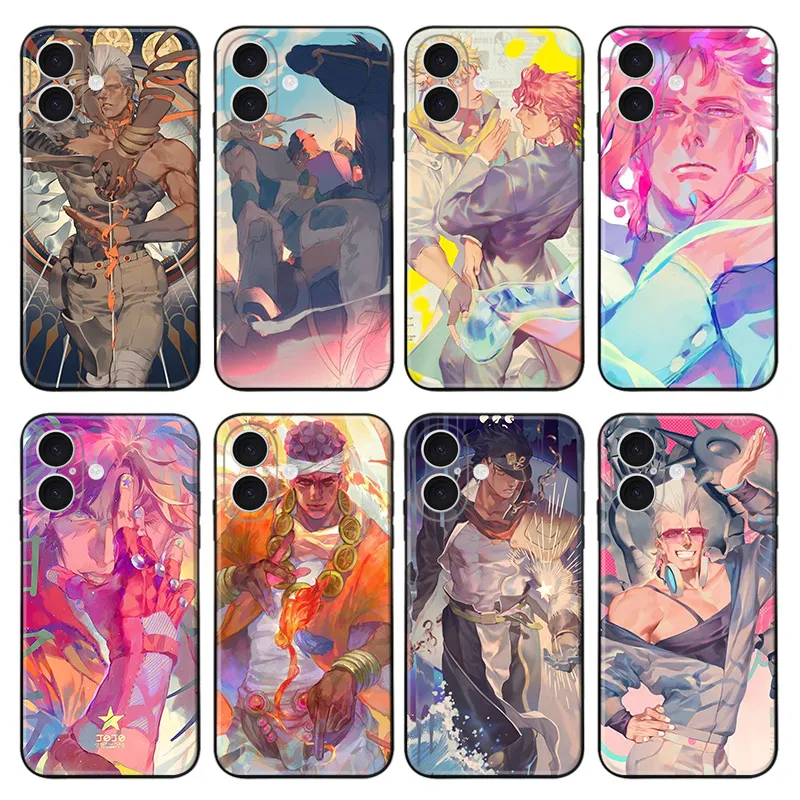 JoJo Stardust Crusaders - Jotaro Polnareff Avdol Kakyoin BL Yaoi Fanart Frosted Matte TPU Phone Case with Lanyard