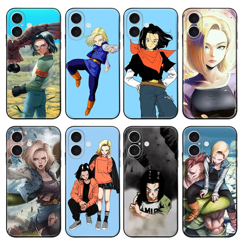 Ki Fighter Android 18 Android 17 - Cute Waifu Cyborg Anime Frosted Matte TPU Phone Case with Lanyard