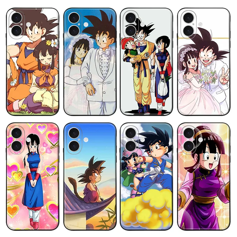 Ki Fighter Goku Chi-Chi Wedding - Cute Goku Family Gohan Anime Frosted Matte TPU Phone Case with Lanyard