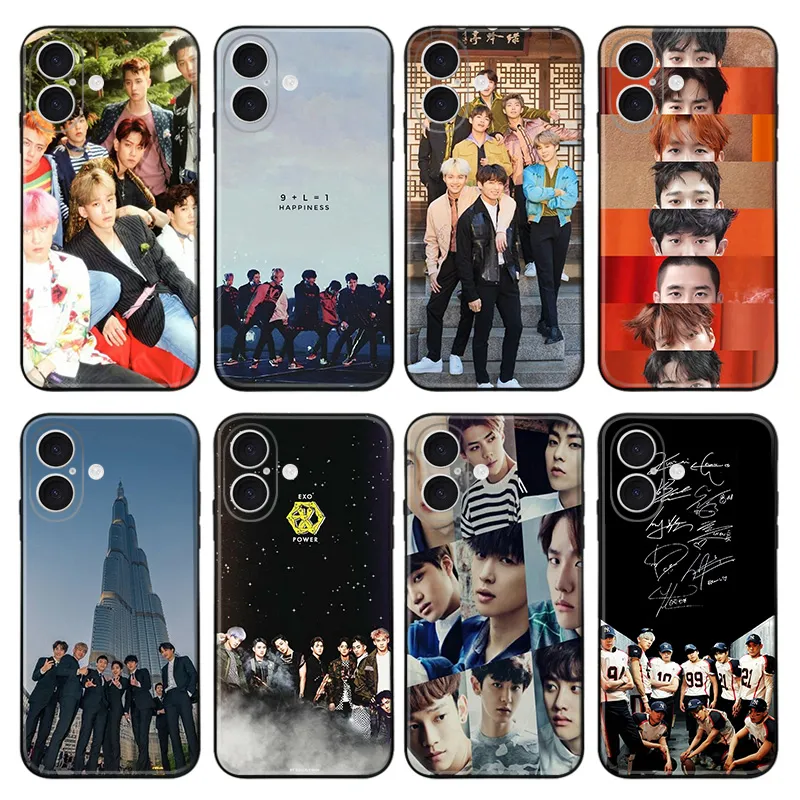 EXO - Kpop Boy Band Group Photo Logo Autograph Frosted Matte TPU Phone Case with Lanyard