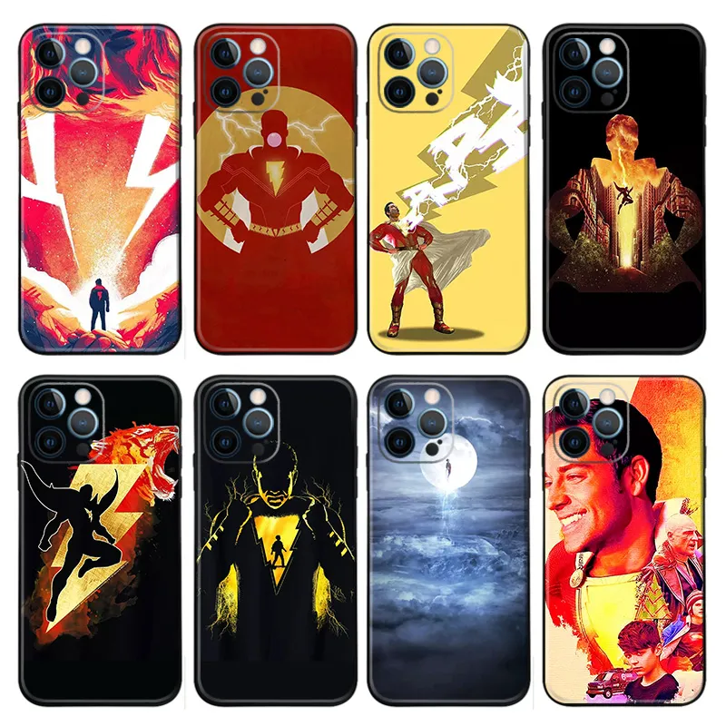 Shazam - DC Superhero Black Adam Lightning Comic Art Frosted Matte TPU Phone Case with Lanyard