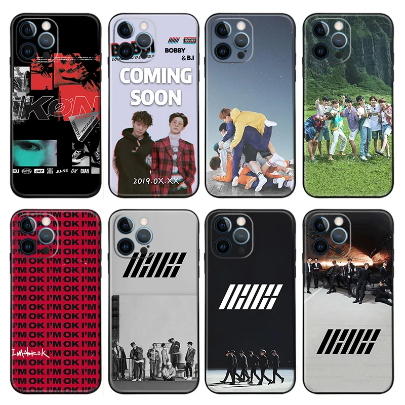iKON - Kpop Bobby BI Group Photo Logo Frosted Matte TPU Phone Case with Lanyard