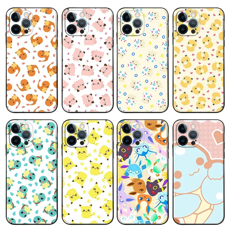 Creature Collection - Cute Pikachu Eevee Charmander Frosted Matte TPU Phone Case with Lanyard
