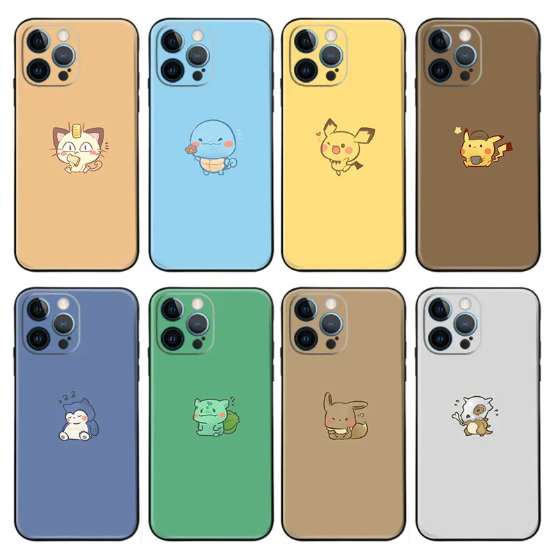 Creature Collection Cute Minimalist Pikachu Squirtle Matte TPU Phone Case with Lanyard Hole