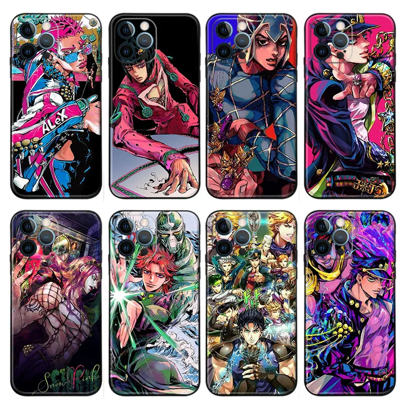 JOJO Anime Jotaro and Bruno Matte TPU Phone Case with Lanyard Hole