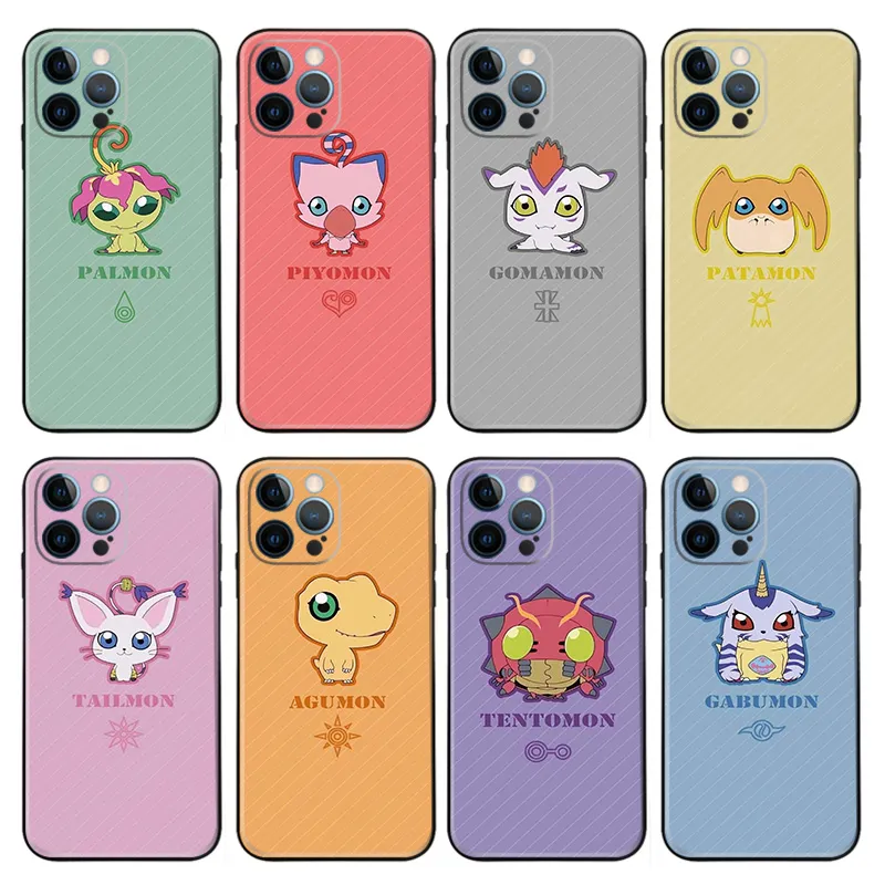 Digimon — Cute Chibi Agumon Gabumon Patamon & Crest Symbols Matte Printed TPU Phone Case