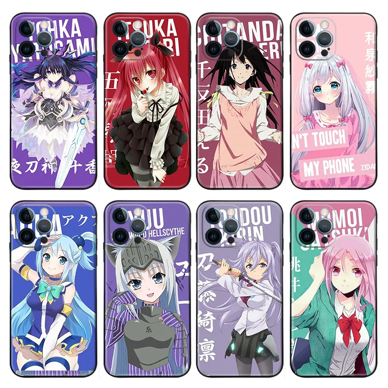 Anime Girls Phone Case — Tohka Kotori Chitanda Sagiri Aqua Waifu Collage Graphics