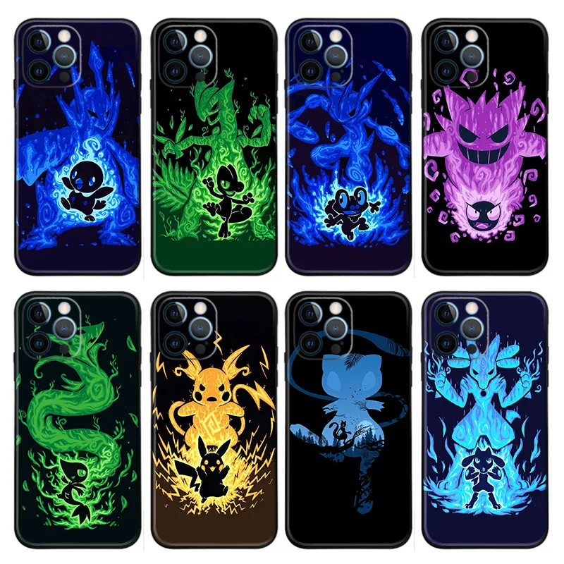 Creature Collection Phone Case — Pikachu Gengar Mew Lucario Neon Aura Evolution Graphics