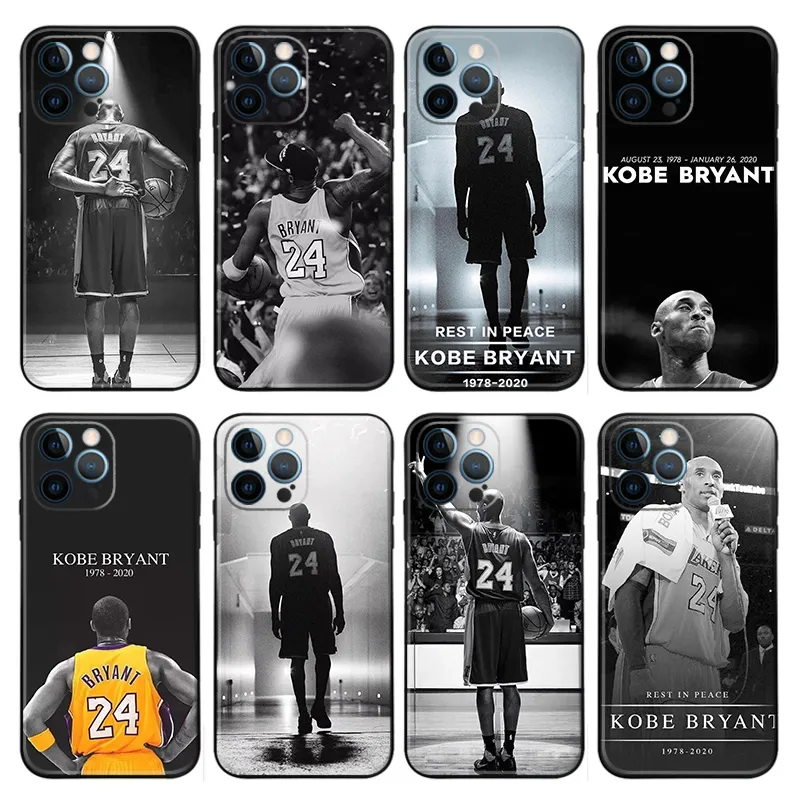 Kobe Bryant Memorial Black White Lakers BaskAlien Visitorball Matte Printed TPU Phone Case with Lanyard