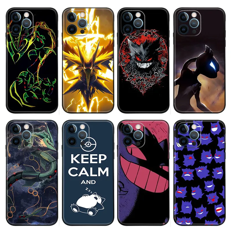 Gengar Rayquaza Creature Collection Dark Anime Matte Printed TPU Phone Case with Lanyard