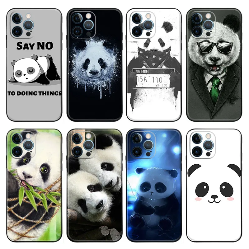 Cute Giant Panda Bear Matte Printed TPU Phone Case with Lanyard