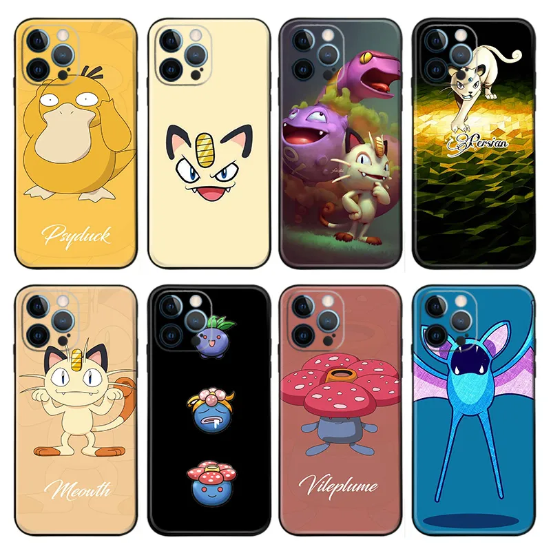 Psyduck Meowth Creature Collection Anime Matte Printed TPU Phone Case with Lanyard