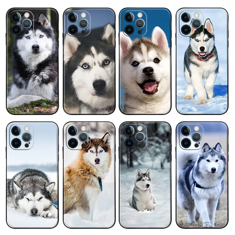 Cute Siberian Husky Dog Matte Printed TPU Phone Case with Lanyard