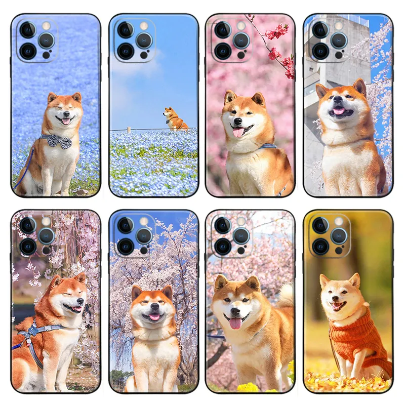 Cute Shiba Inu Dog Matte Printed TPU Phone Case with Lanyard