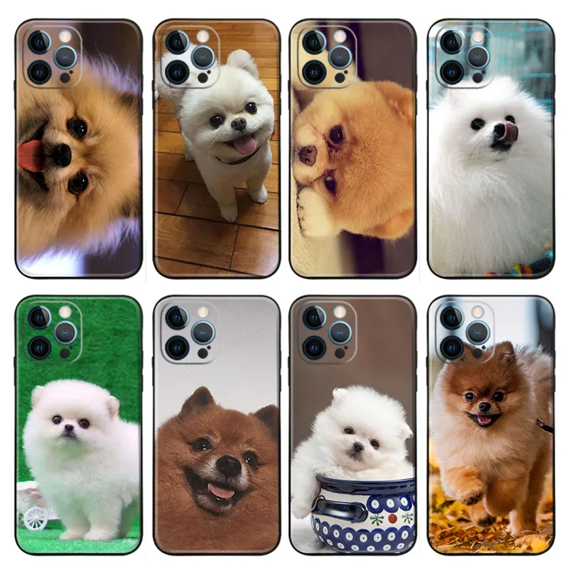 Cute Pomeranian Puppy Dog Matte Printed TPU Phone Case with Lanyard