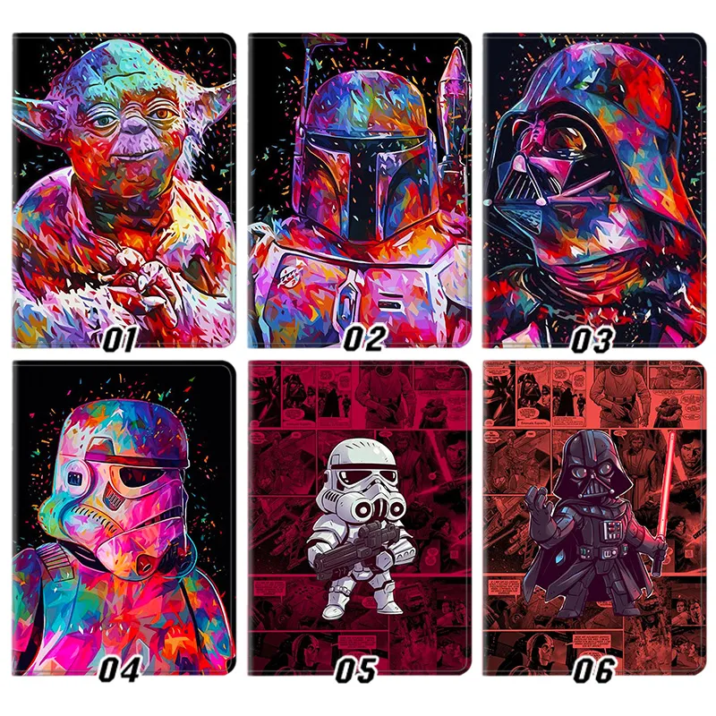 Galaxy Wars Colorful Pop Art Darth Vader Yoda Boba FAlien Visitort Trifold Stand Tablet Case