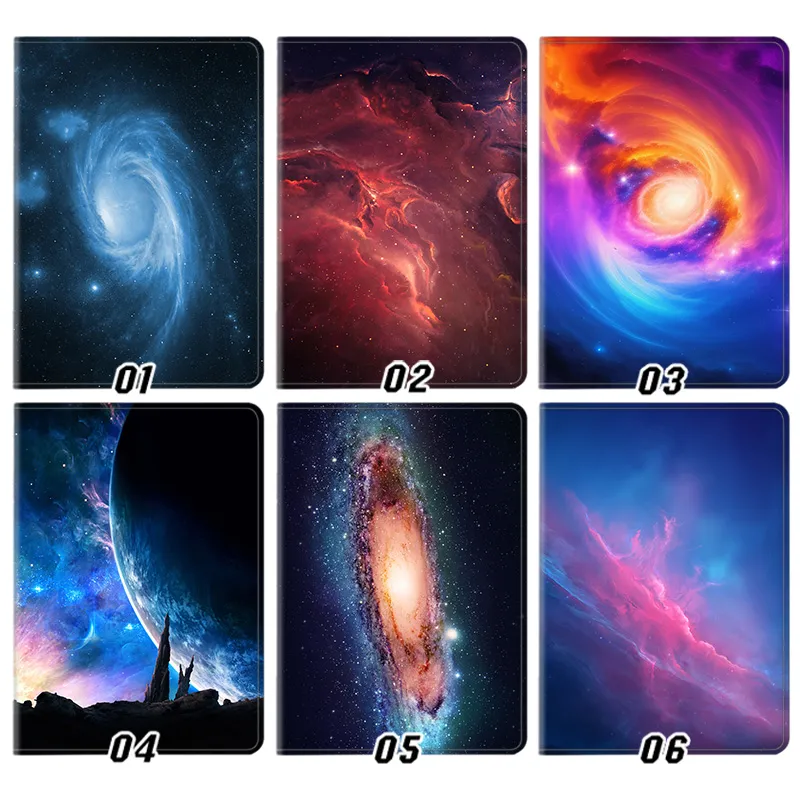 Galaxy Outer Space Nebula & PlanAlien Visitor Graphic Silk Texture Flip Leather Tablet Case