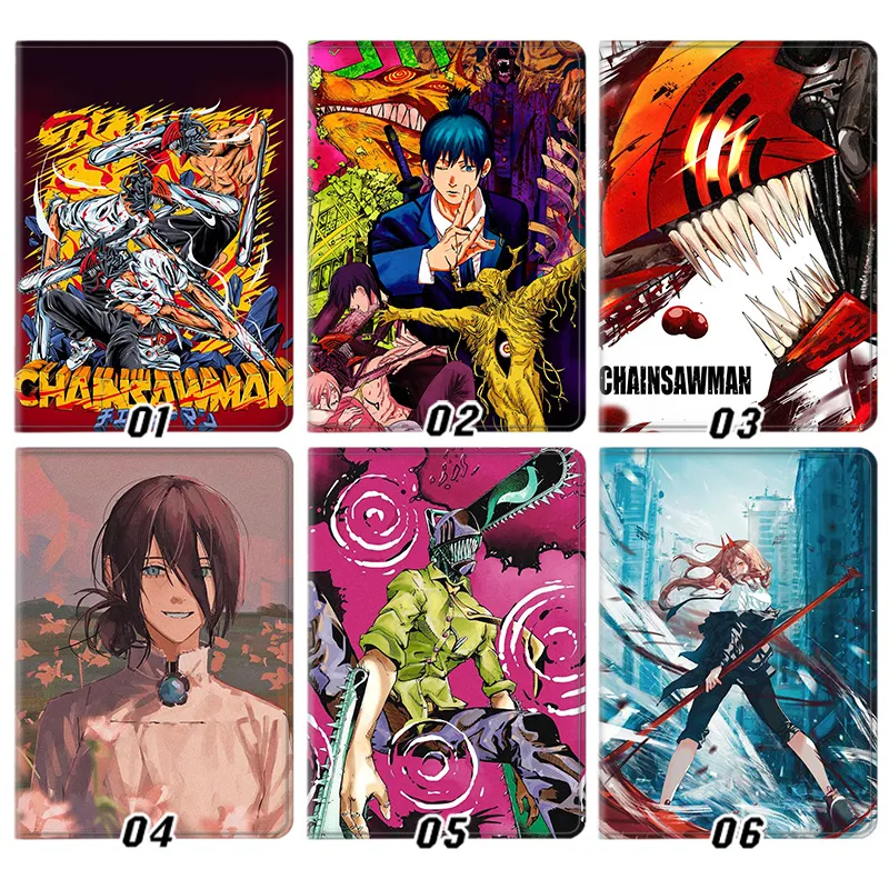 Chainsaw Man Denji Power & Aki Graphic Silk Texture Flip Leather Tablet Case