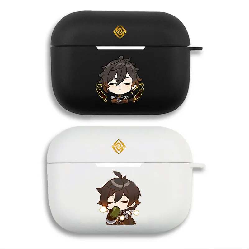 Original God - Zhongli Geo Element Tea Drinking Cute Chibi Matte Silicone AirPods Pro Case