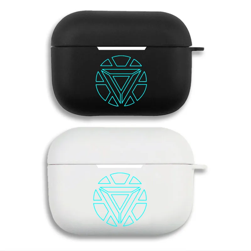 Hero Comic Iron Man Arc Reactor Glowing Logo Silicone AirPods Case