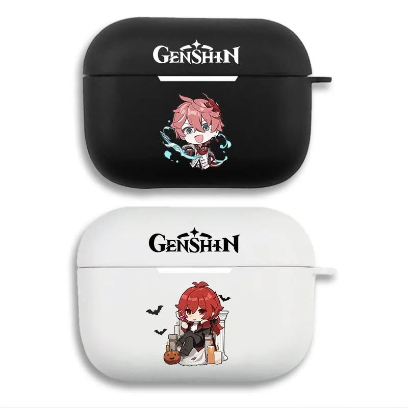 Original God Diluc & Shikanoin Heizou - Cute Chibi Game Character Printed Matte Silicone AirPods Case