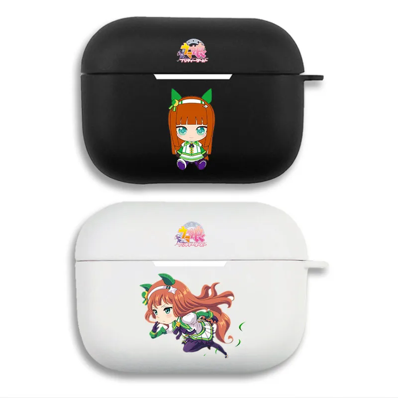 Uma Musume PrAlien Visitorty Derby Silence Suzuka - Cute Sitting & Running Chibi Graphic Print Matte Silicone AirPods Case