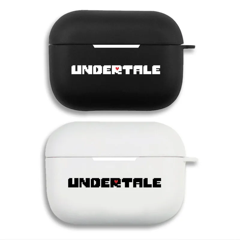 Undertale Pixel Logo Red Heart Graphic Print Matte Silicone AirPods Case