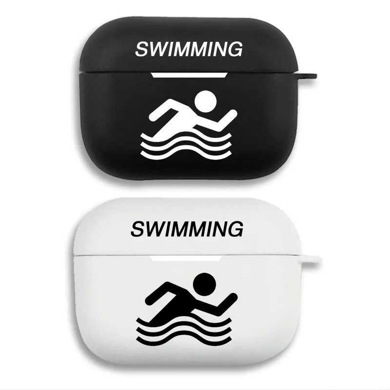 Swimming Sport Icon Minimalist Swimmer Graphic Print Matte Silicone AirPods Case