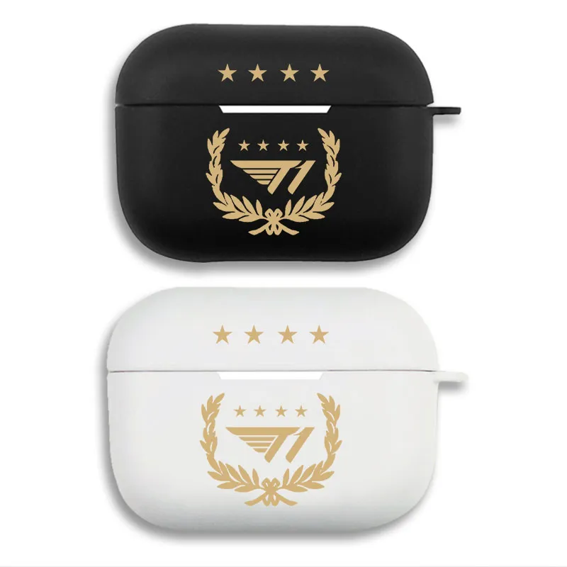 T1 LoL Team 4 Stars Worlds Champions Emblem Graphic Print Matte Silicone AirPods Case