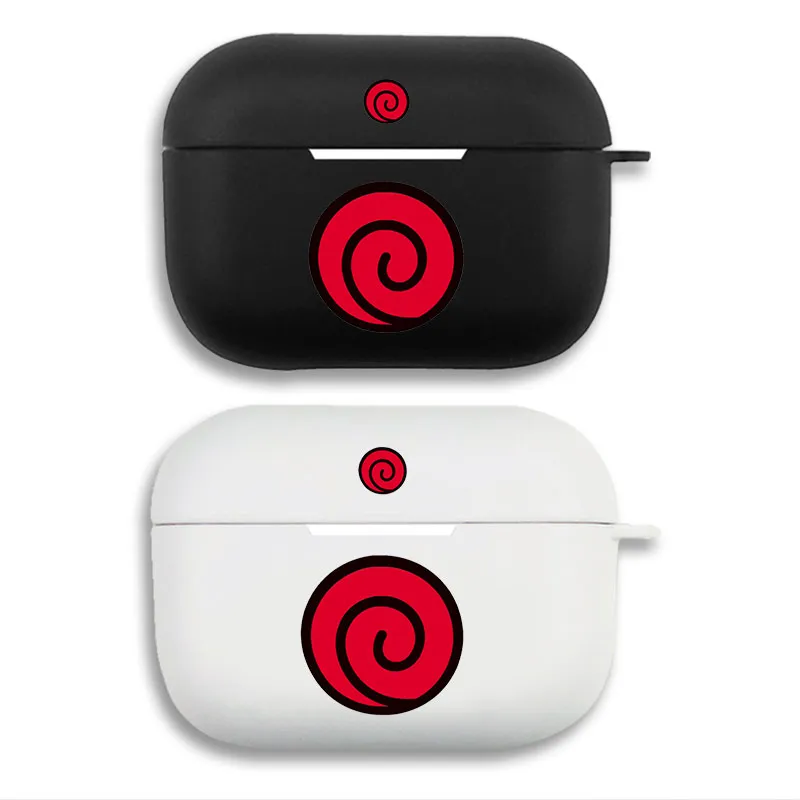 Ninja Anime Uzumaki Clan Symbol Red Swirl Graphic Print Matte Silicone AirPods Case