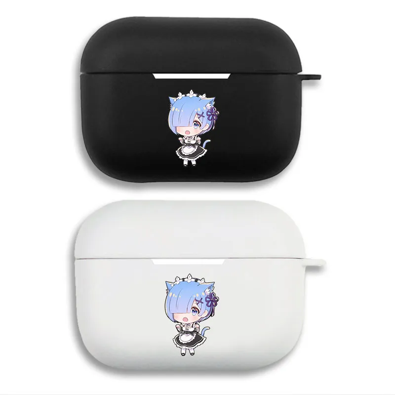 Re:Zero Rem Cute Chibi Neko Maid Print Matte Silicone AirPods Case