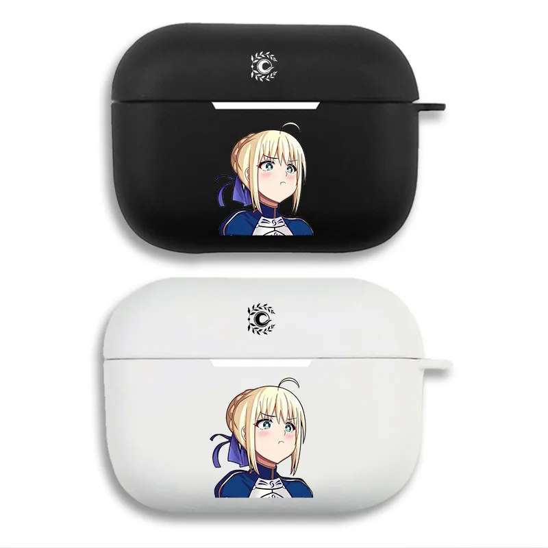 Fate Stay Night Saber Cute Pouting Anime Character Graphic Print Matte Silicone AirPods Case