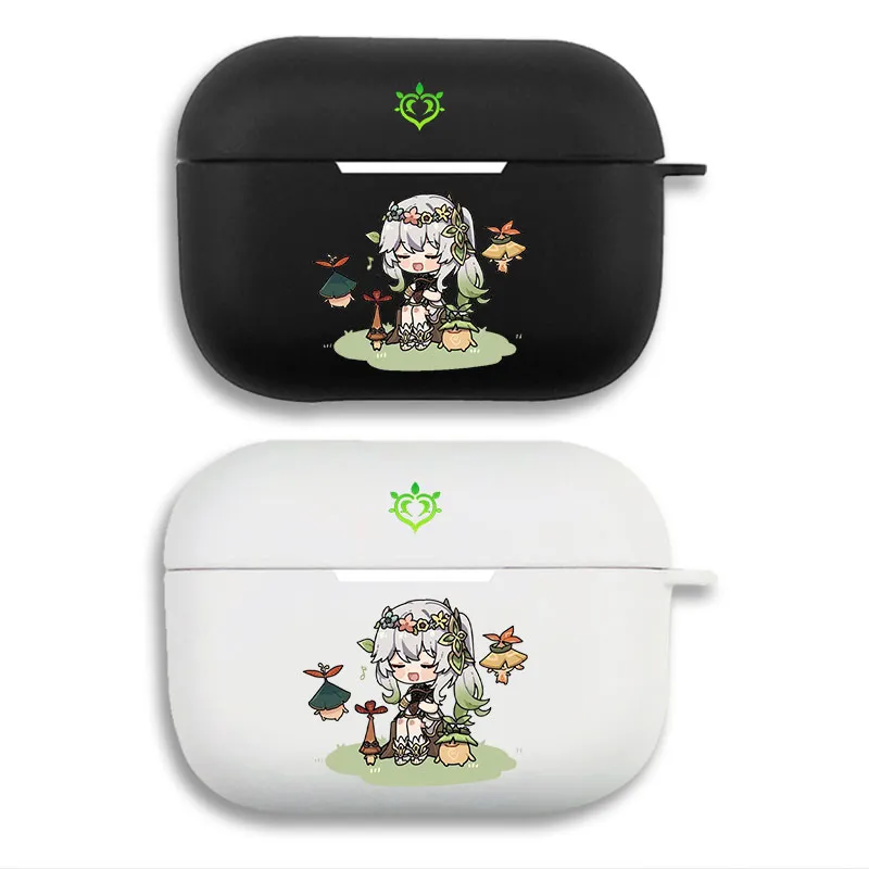 Original God Nahida and Aranara Chibi Graphic Print Matte Silicone AirPods Case