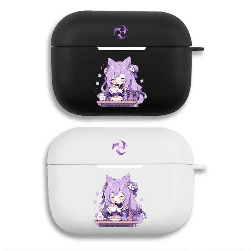 Original God Keqing Eating Noodles Chibi Graphic Print Matte Silicone AirPods Case