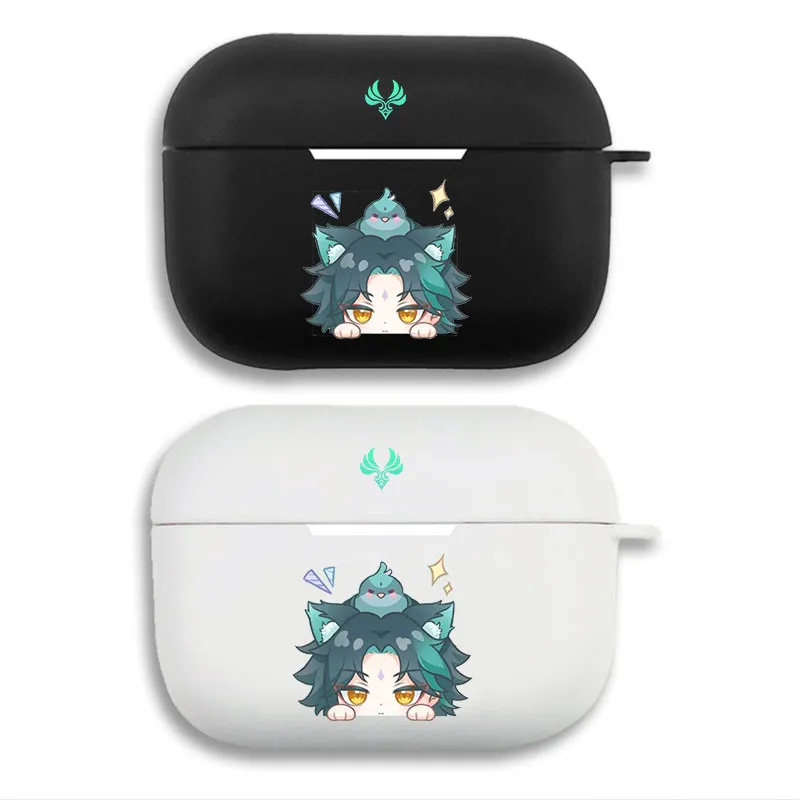 Original God Xiao Chibi Peeking Cat Ears Graphic Print Matte Silicone AirPods Case