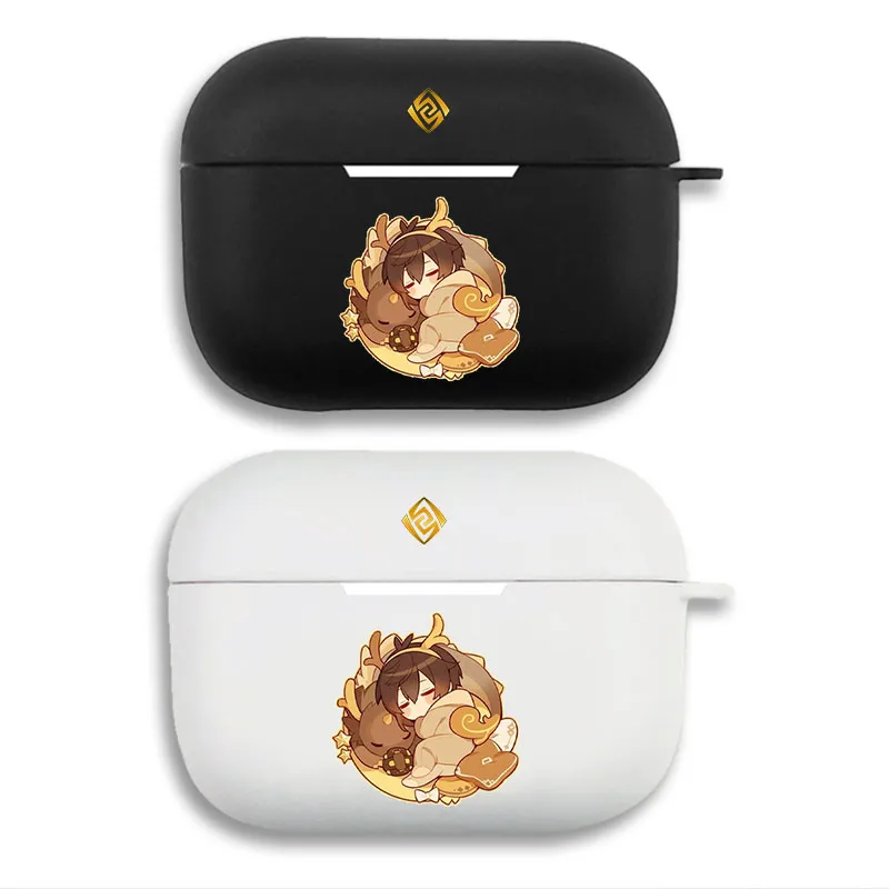 Original God Zhongli Sleeping Dragon Chibi Graphic Print Matte Silicone AirPods Case
