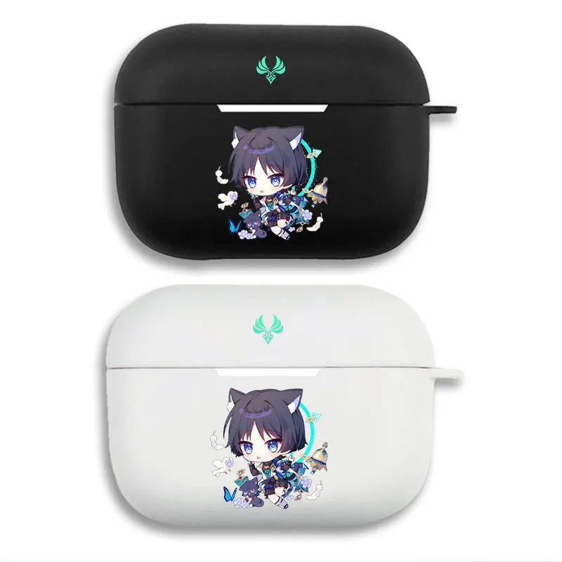 Original God Wanderer Scaramouche Chibi Cat Ears Graphic Print Matte Silicone AirPods Case
