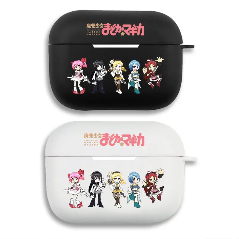 Madoka Magica Magical Girls Group Chibi Cute Matte Silicone AirPods Case