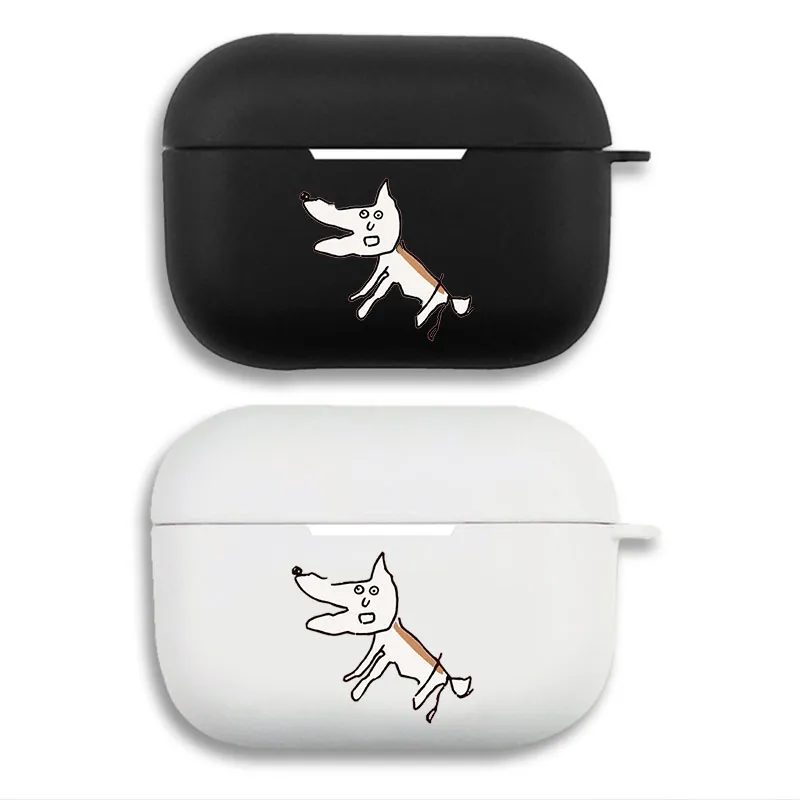 Ado Chonmage Dog - Funny Mascot Line Art Graphic Print Matte Silicone AirPods Case