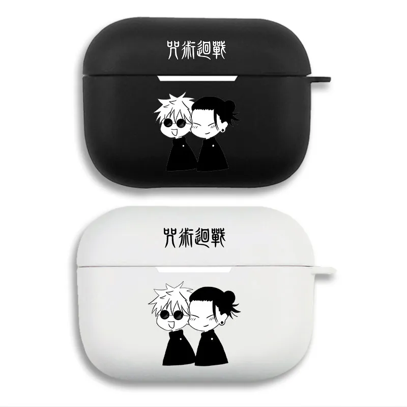 Curse Exorcist Satoru Gojo & Suguru GAlien Visitoro - High School Uniform Chibi Anime Graphic Print Matte Silicone AirPods Case