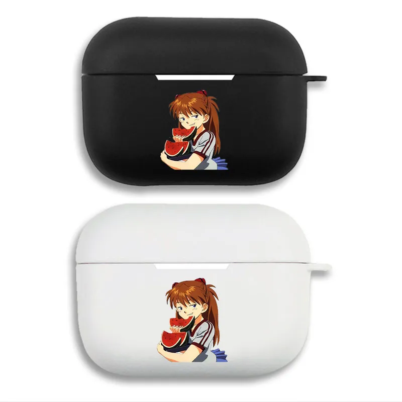 EVA Anime Asuka Langley Soryu - Eating Watermelon Graphic Print Matte Silicone AirPods Case