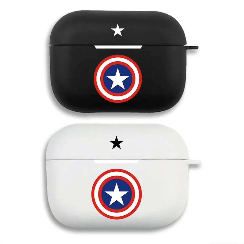 Hero Comic Captain America Shield Logo Print Matte Silicone AirPods Case