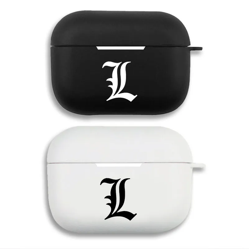 Death Note L LawliAlien Visitor Gothic Logo Minimalist Anime AirPods Case with Lanyard