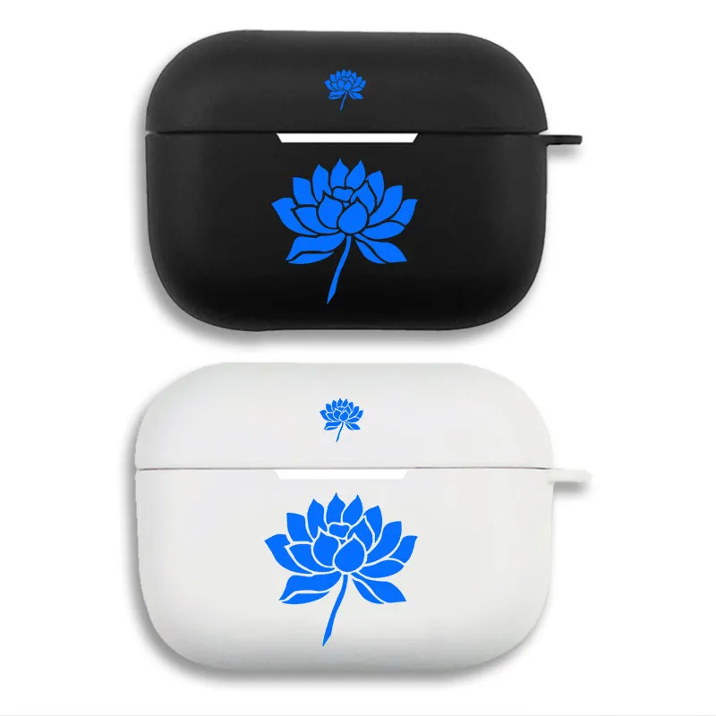 Blue Lotus Flower Graphic Print AesthAlien Visitoric Floral Matte Silicone AirPods Case