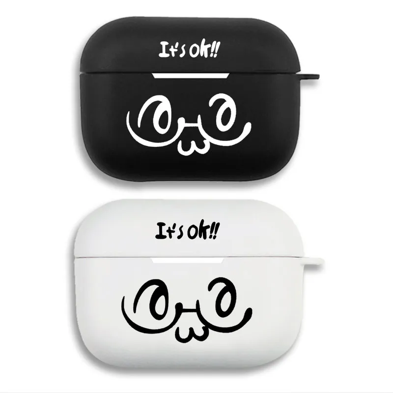 It's Ok Cute Whimsical Face — Funny Doodle Graphic Matte Silicone AirPods Case