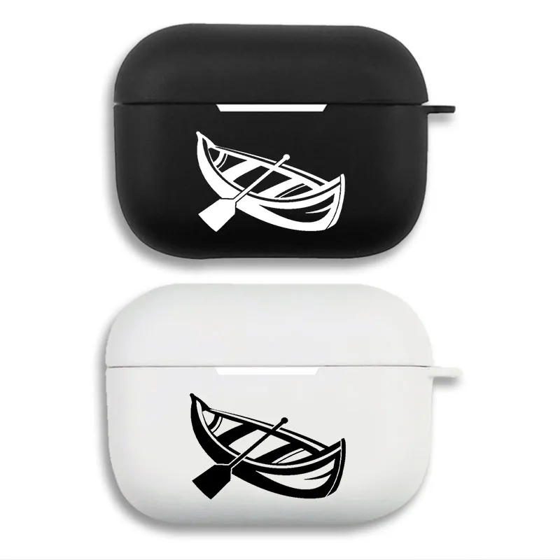Canoe and Paddle - Minimalist Boat Graphic Print Matte Silicone AirPods Case