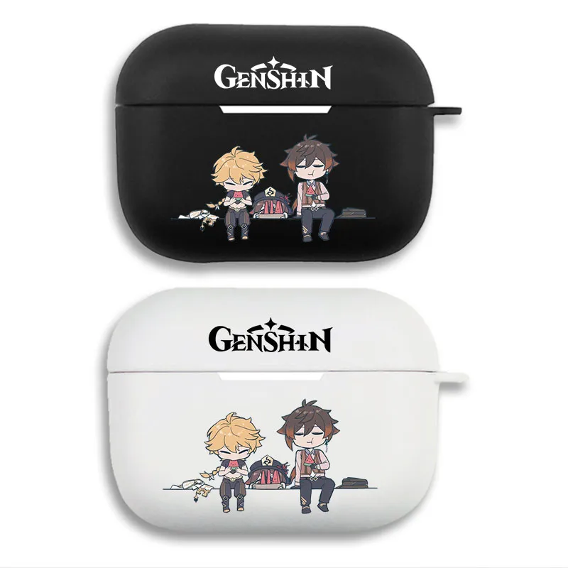 Original God Zhongli and Tartaglia Chibi - Matte Graphic Printed Silicone AirPods Pro Case
