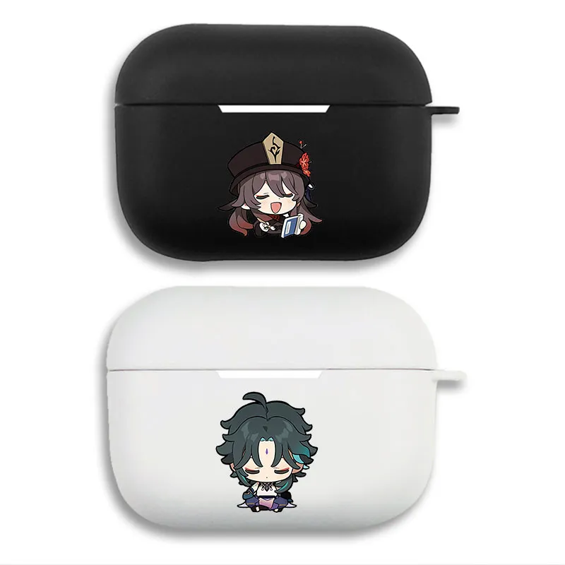 Original God — Cute Chibi Hu Tao & Xiao Character Print Matte Silicone AirPods Case