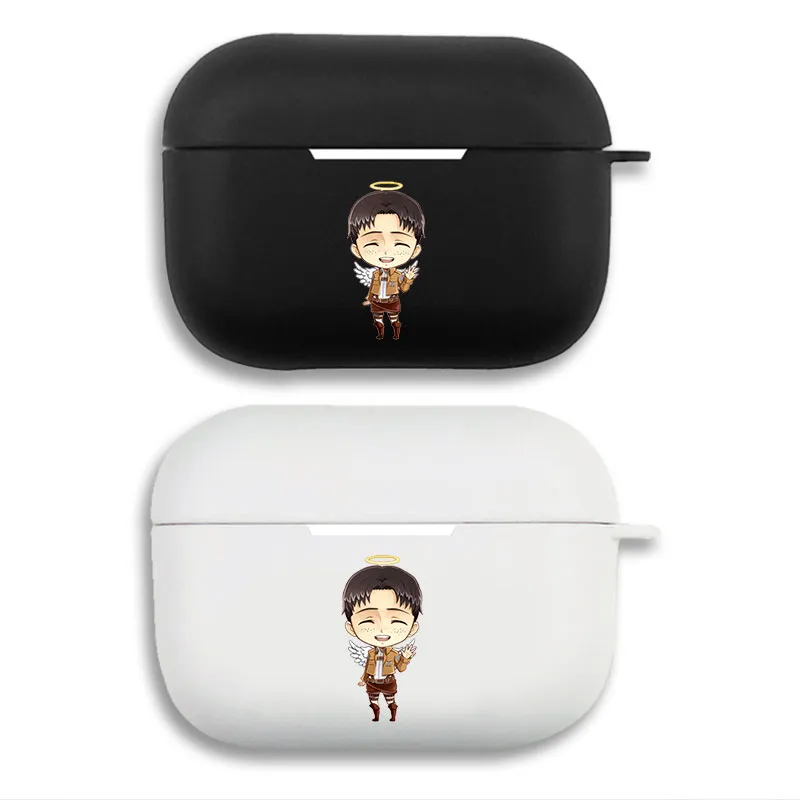 Wall Defense — Cute Chibi Levi Ackerman Angel Wings Graphic Print Matte Silicone AirPods Case